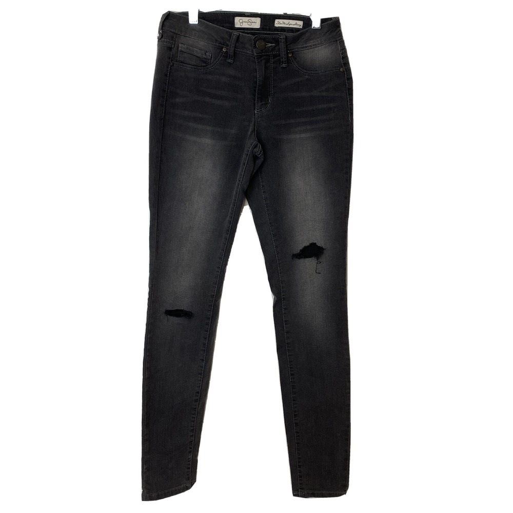 Jessica Simpson Kiss Me Super Skinny Gray Denim Jeans Womens 27 Low Rise Flawed